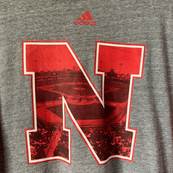 Adidas Heathered Gray Red Nebraska Cornhusker BERM ZONE Baseball Raglan Shirt L - Picture 4 of 10